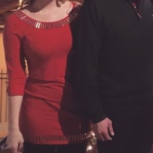 Red and Gold Metal Cocktail Dress with Open Back